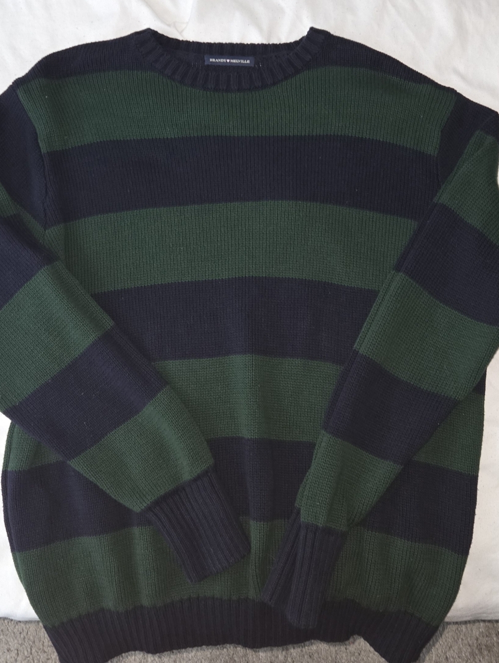 Brandy Melville Green & Navy Wide-Striped Crewneck Sweater